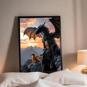 Violet Sorrengail, plakat z filmu Tairn i Andarna Dragons - Czwarte skrzydło Rebekki Yarros. Książki „Żelazny płomień” i „Burza Onix”. Wydruk ścienny Fantasy