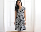 Chic Black White Wrap Dress, Flared Wrap Dress, Cheetah Print Dress, Animal Print Dress, Pleated Real Wrap Dress, Shirred - CLEARANCE, SALE