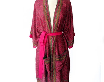 Bohemian Kimono, Kimono Robe, Womens Robe, Belted Robe, Knee Length Duster, Summer Robe, Flowy Boho Kimono, Beach Robe, Earth Tone