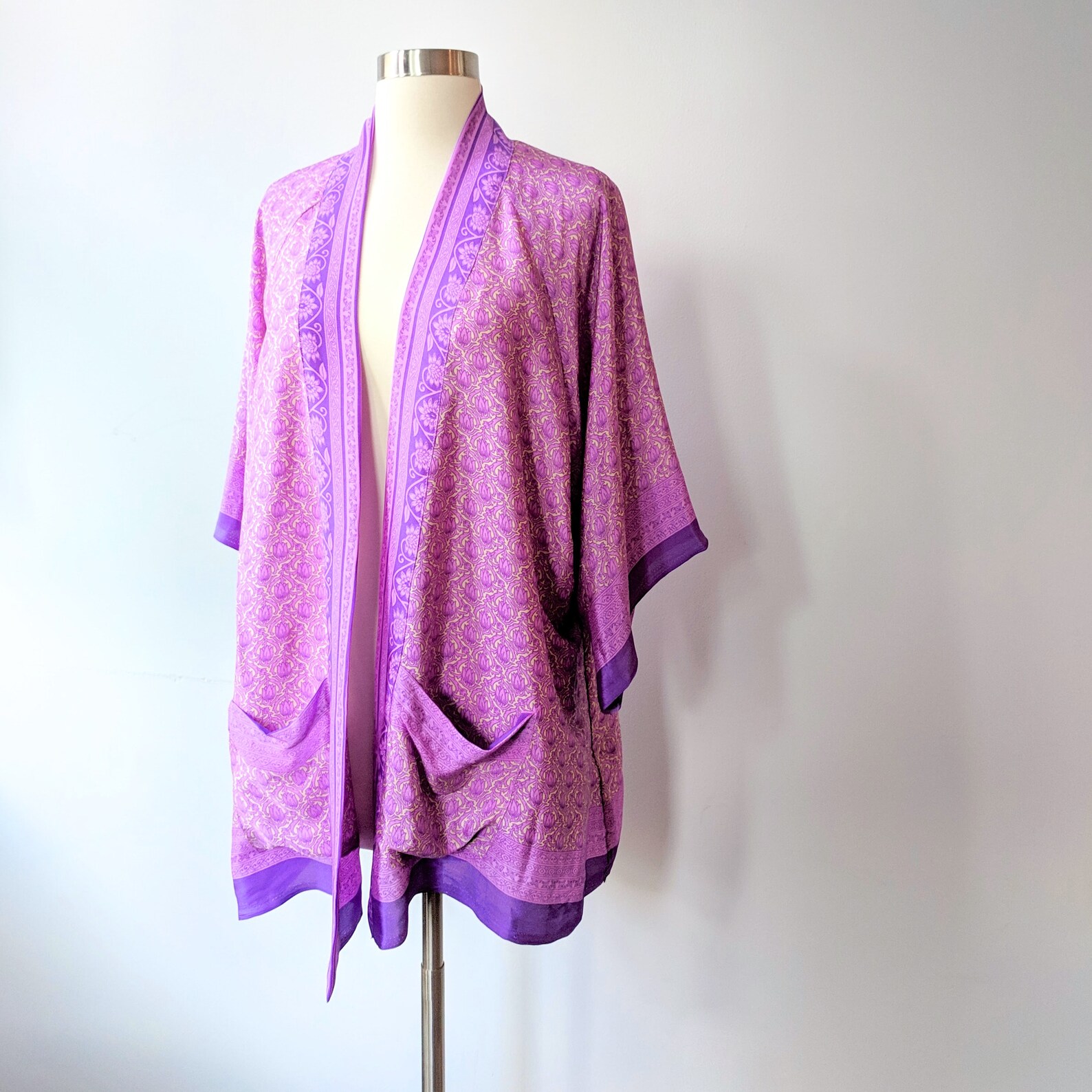 Purple Kimono Robe Kimono Wrap Top Bohemian Wrap Blouse Etsy