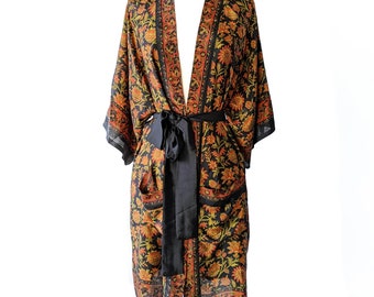 Bathrobe, Kimono Robe, Flowy Kimono, Bohemian Robe, Silky Robe, Soft Belted Robe, Summer Robe, Jacket, Knee Length, Short Robe