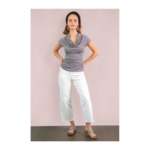 Basic Top, Bamboo Cowl Neck, Light Grey, Womens Draped Top, Organic Jersey Top, Draped Top, Organic Cotton Clothing, Bamboo Top, Casual Tee