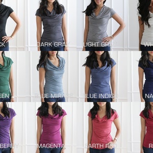 All 12 Colors, Organic Cotton Cowl Neck Tshirt, Eco Bamboo Cowl Neck Blouse, Classic Cowl Neck Top, Eco Friendly Womens Clothing - SARA