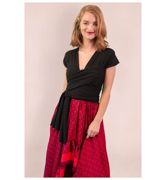 トップス Organic cotton wrap top (black) Black Convertible Wrap Top, Infinity Wrap Top, Organic