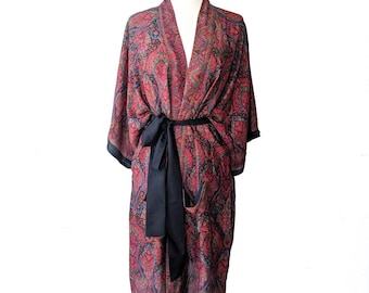 Black Kimono Robe, Bohemian Duster, Boho Robe, Faux Silk Robe, Knee Length Kimono, Summer Wrap Top, Convertible Wrap, Luxury Robe, Silky Top
