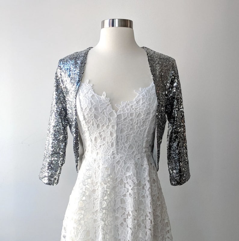 Sequin Bridal Bolero, Champagne Gold Bolero, Simple Silver Bolero, Navy Sequin Bolero, Holiday, Classic Bolero, Simple Bolero CLEARANCE image 6