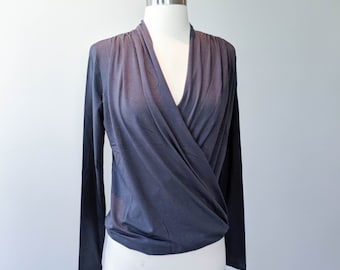 Bamboo Cowl Neck Wrap Top, Long Sleeve Vneck Tee