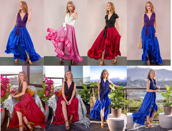 Blue Hi Low Skirt Bohemian Full Skirt Ruffle Maxi Skirt Lightweight Summer Skirt Long Floral Skirt Flowing Boho Skirt Twirl Formal