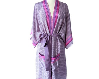 CLEARANCE - Purple Kimono, Boho Duster, Bohemian Dressing Robe, Free Flowing Robe, Convertible Wrap Top, Lavender Silky Robe, Resort Robe