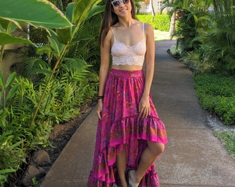 Gonna boho rosa, gonna lunga con volant, gonna estiva leggera, gonna lunga a ruota da dea, gonna lunga floreale, fluida, gonna boho, a ruota, formale