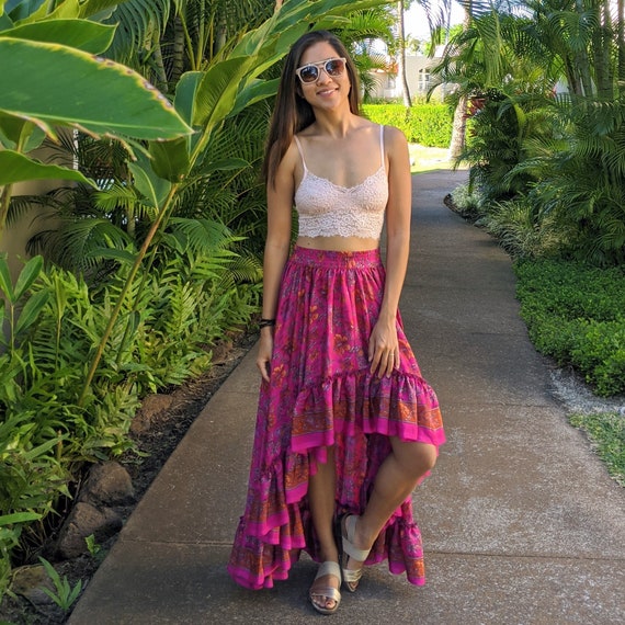 Pink Bohemian Skirt, Ruffle Maxi Skirt, Lightweight Summer Skirt, Goddess  Twirl Maxi, Long Floral Skirt, Flowing, Boho Skirt, Twirl, Formal - Etsy