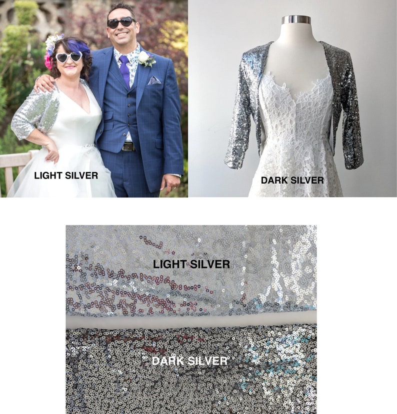 Sequin Bridal Bolero, Champagne Gold Bolero, Simple Silver Bolero, Navy Sequin Bolero, Holiday, Classic Bolero, Simple Bolero CLEARANCE image 8