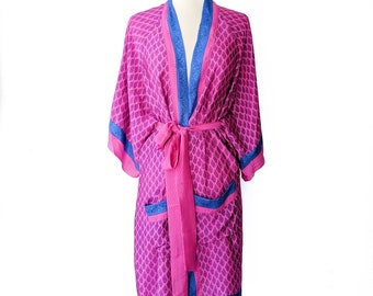 CLEARANCE - Hot Pink Kimono, Berry Boho Duster, Bohemian Dressing Robe,  Flowing Robe, Convertible Wrap Top, Silky Robe, Resort Robe, Sale