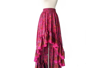 Pink Bohemian Skirt, Ruffle Maxi Skirt, Lightweight Summer Skirt, Goddess Twirl Maxi, Long Floral Skirt, Flowing, Boho Skirt, Twirl, Formal