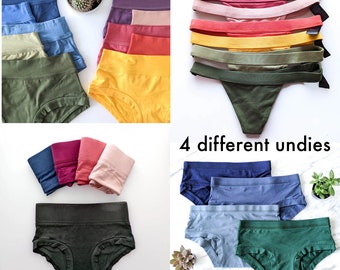 Underwear Variety Pack, High Waisted, Compression, Thong, Banded Undies, Organic Cotton, Bamboo, Natural Panties, Womens Boyshorts