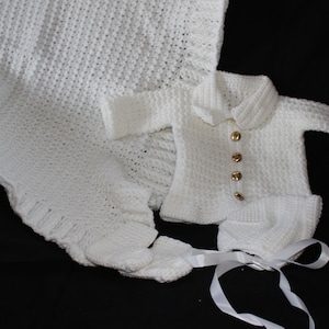 Hand Crocheted Baby Layette includes Afghan, Sweater, Hat & Booties