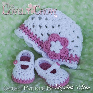 PDF Crochet Pattern for Bulky Baby Button Maryjanes , and  Bulky Princess Flower Beanie Hat