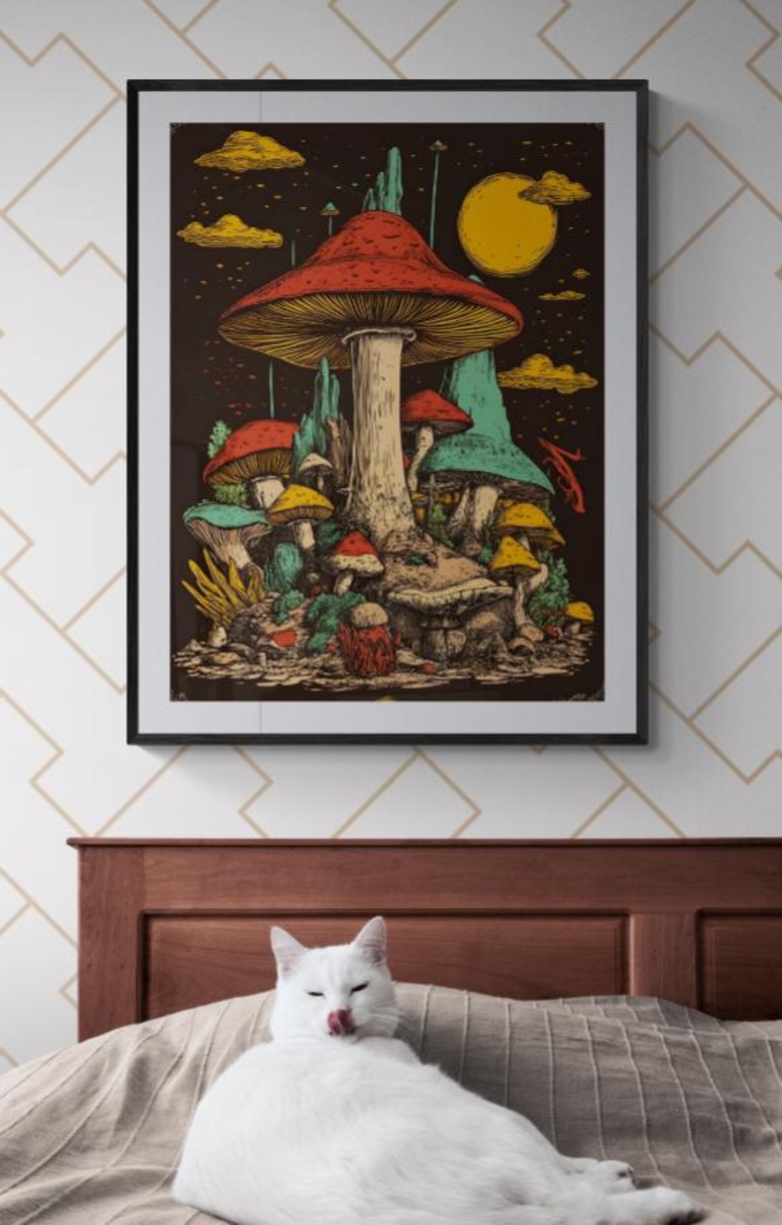 Retro Psychedelic Mushroom Print – Digital Download | Trippy Fungi Wall ...
