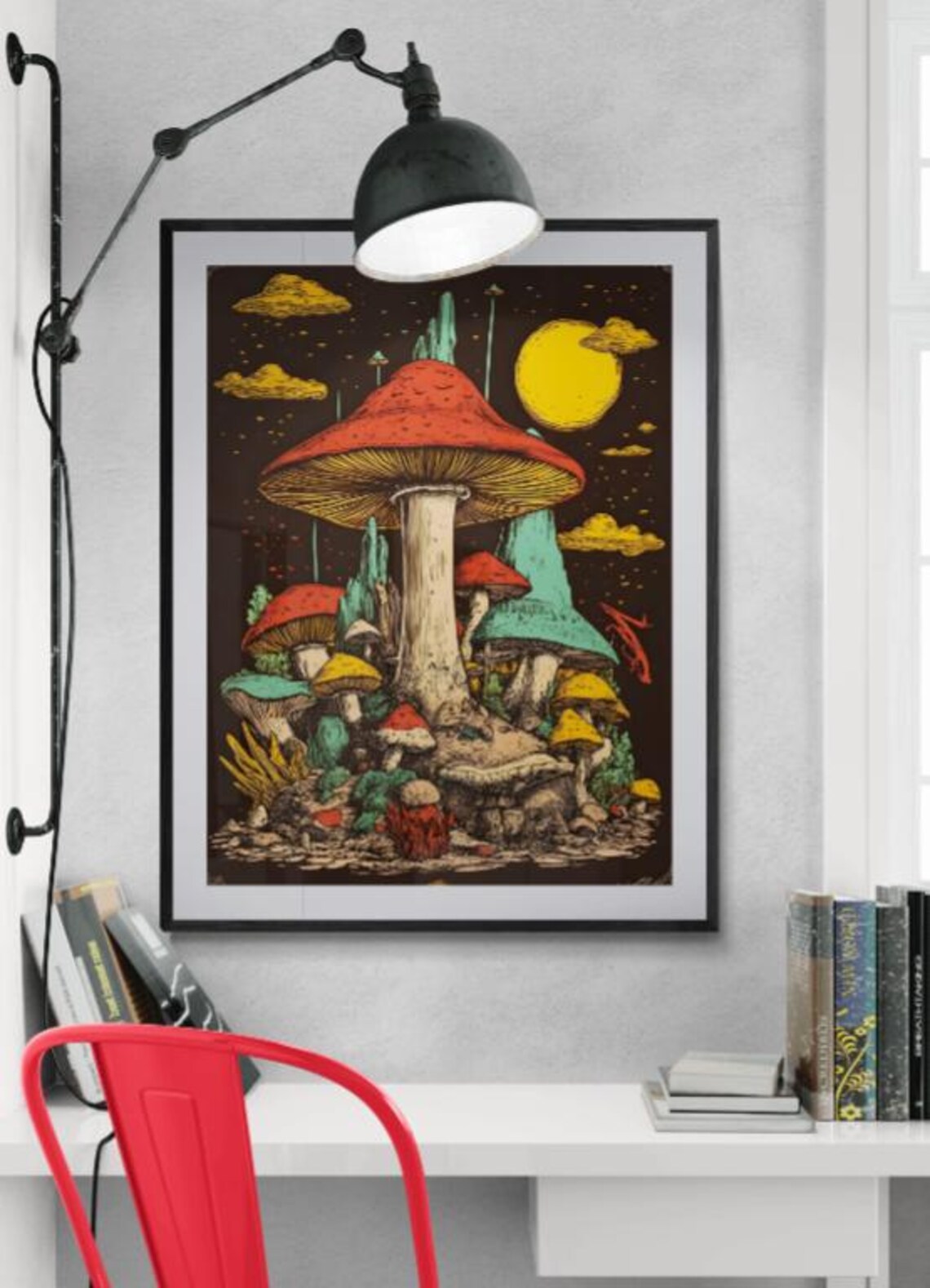 Retro Psychedelic Mushroom Print – Digital Download | Trippy Fungi Wall ...