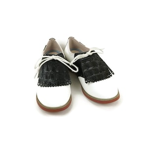 Alligator Black Croc Embossed Cowhide Leather Kilties Black Leather Kilties, Shoe Fringes for Womens Golf Shoes, Bowling Shoes, Swing Dance,