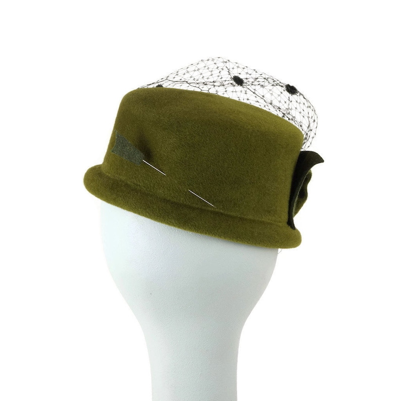 Wedding Hat Dress Hat Veil Hat Felt Hat Fancy Hat Green Mini Top Hat Winter Hat Mother of the Bride Hat Millinery Hat Handmade Hat,