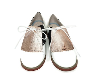 Rose Gold Leather Kilties: Women's Golf Shoe Accessories