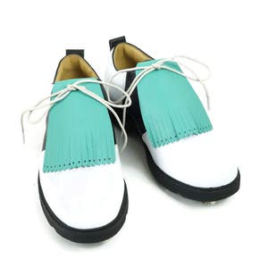 Aqua Leather Kilties for Mens Golf Shoes Saddle Shoes, Shoe Fringes, Golf Gifts for Men, Swing Scarpe, Golf Accessories