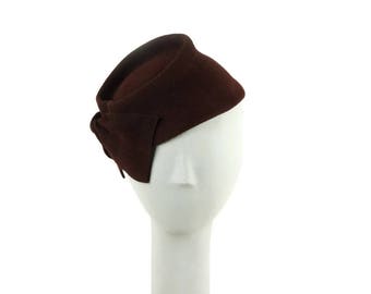 Brown Pillbox Hat, Wedding Hat, Felt Hat, Church Hat, Womens Hat, Mother of the Bride Hat, Brown Hat, Wedding Hat for Guests, Handmade Hat