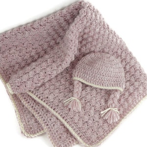 Alpaca Blend Stroller Blanket and Newborn Hat Set, Baby Blanket Set, Baby Hat and Blanket, Crochet Baby Blanket and Hat for Newborn image 1