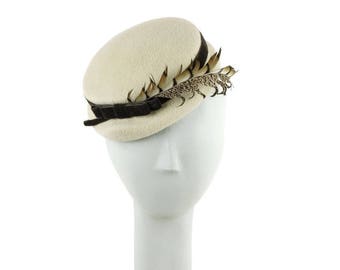 Off White Fascinators, Cream Hat, Mother of the Bride Fascinator, Ecru Wedding Hat, Womens Hat, Church Hat, Off - White Hat, Light Taupe Hat