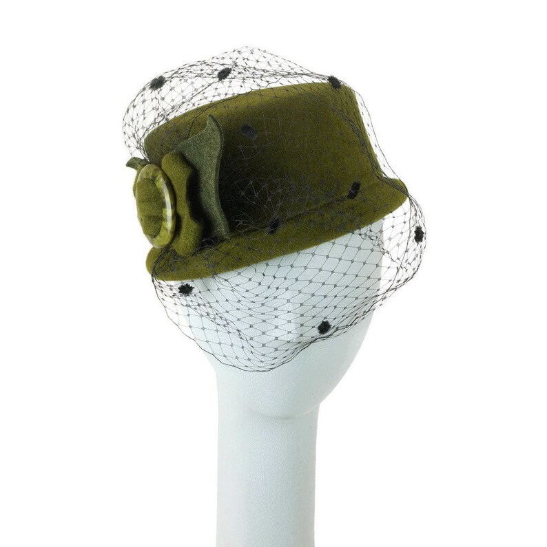 Wedding Hat Dress Hat Veil Hat Felt Hat Fancy Hat Green Mini Top Hat Winter Hat Mother of the Bride Hat Millinery Hat Handmade Hat,