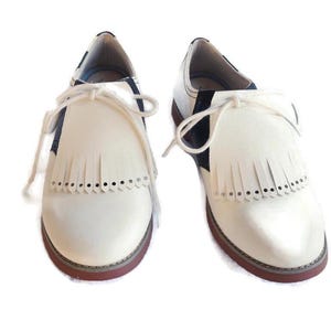 White Leather Kilties for Ladies Golf Shoes, Swing Dance Shoes, Saddle Shoes, Leather Shoe Fringes, Golf Gifts, Womens Golf Shoes Tassel