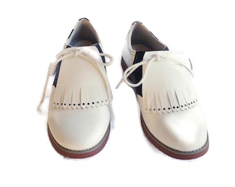 White Leather Kilties for Ladies Golf Shoes, Swing Dance Shoes, Saddle Shoes, Leather Shoe Fringes, Golf Gifts, Womens Golf Shoes Tassel