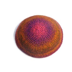 Jerusalem Sunrise Kippah, Multicolored Kippa,  Crochet Knitted Yarmulka, Yarmulke, Kippas, Kippot, Kipah, Handmade Yarmulka, Size M/L