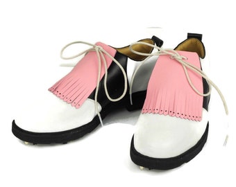 Pink Leather Golf Shoe Kilties: Mens Saddle Shoe Accessory