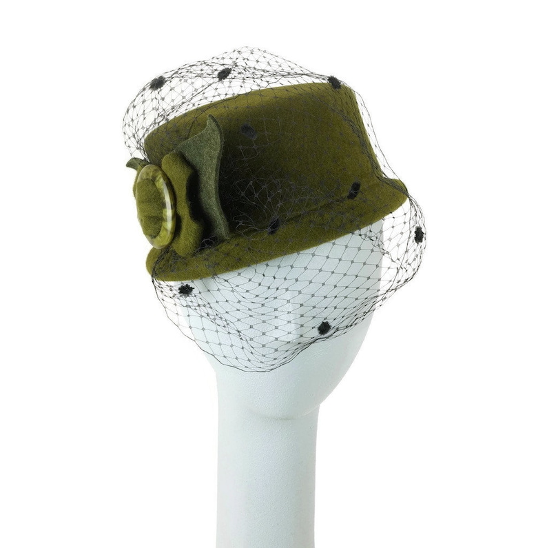 Wedding Hat Dress Hat Veil Hat Felt Hat Fancy Hat Green Mini Top Hat Winter Hat Mother of the Bride Hat Millinery Hat Handmade Hat,