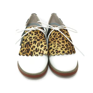 Metallic Gold Animal Print Leather Kilties Shoe Fringes for Golf Shoes, Bowling Shoes, Swing Dance Shoes, Golf Gift for Mom