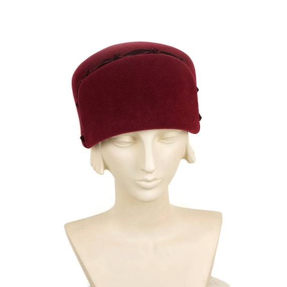 Burgundy Trapper Hat for Women, Felt Hat, Womens Winter Hat, Ladies Hat, Red Hat, Trapper Cap, Cloche Hat, Vintage Style Hat, Millinery Hat