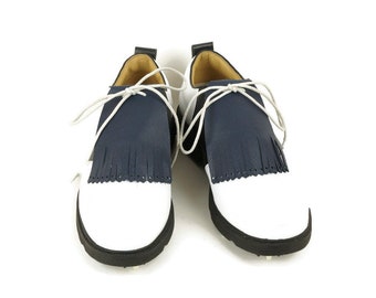 Dark Blue Leather Golf Shoe Kilties: Classic Shoe Fringes