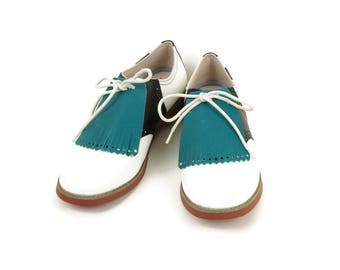 Kilties turchese scuro per scarpe da golf da donna, Lindy Hop, scarpe da ballo swing, accessori da golf, scarpe da golf da donna, regalo da golf per donna