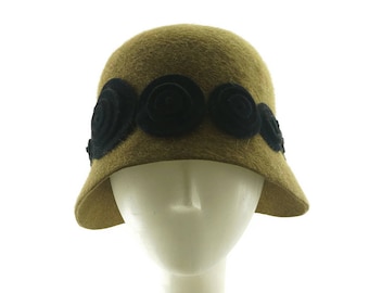 Gold Felt Cloche Hat: Handmade Art Deco Millinery