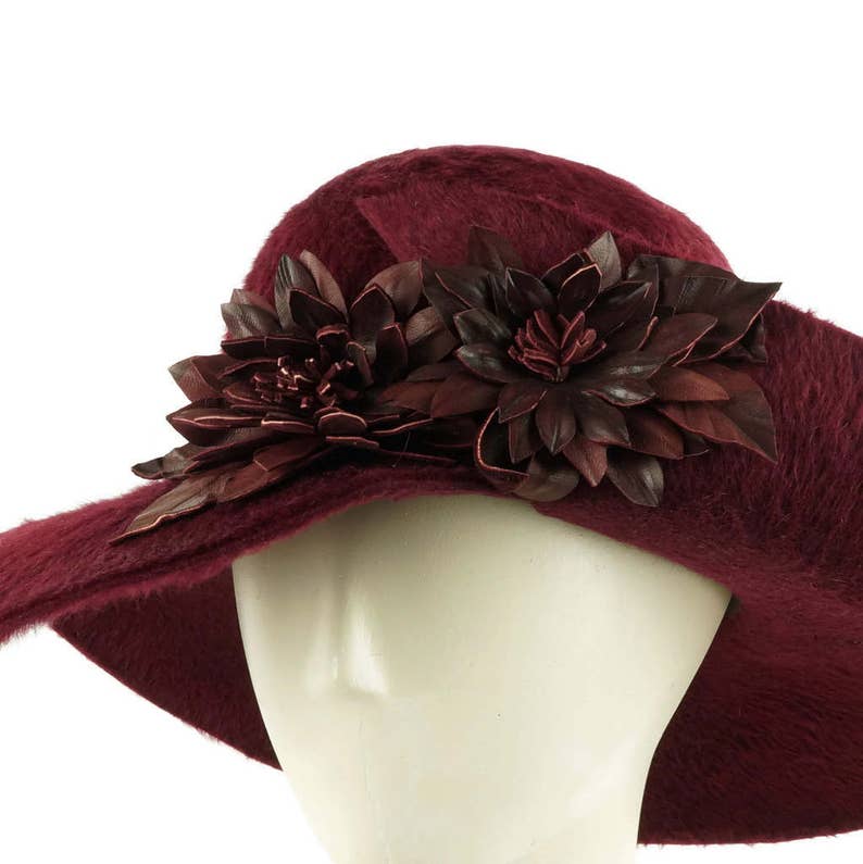 Wide Brim Hat for Women Womens Hat Wedding Hat Burgundy Hat Occasion Hat Dress Hat Mother of the Bride Hat Red Hat Ladies Hat