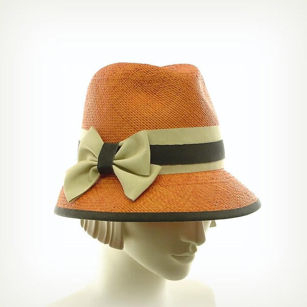 Orange Womens Fedora Hat - Panama Straw Hat - Sun Hat