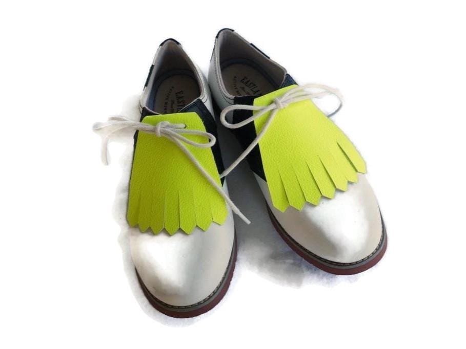 Vintage GLOBAL Golf Shoes Yellow & White Leather Kiltie Fringe Made in Japan 8C Vintage GLOBAL Golf Shoes Yellow & White Leather Kiltie  main image 4