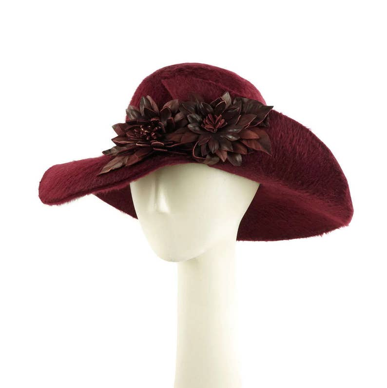 Wide Brim Hat for Women Womens Hat Wedding Hat Burgundy Hat Occasion Hat Dress Hat Mother of the Bride Hat Red Hat Ladies Hat