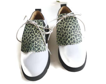Green Animal Print Leather Kilties: Mens Golf Shoe Fringes
