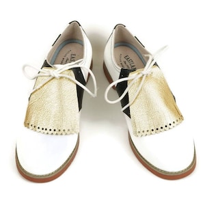 Gold Leather Kilties for Ladies Golf Shoes, Swing Dance Shoes, Womens Golf Shoes, Golf Gift, Golf Accessories, Shoe Accessories