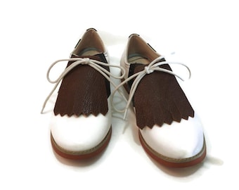 Kilties de cuero granulado marrón, accesorio para zapatos de golf de mujer