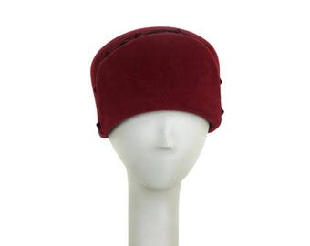 Burgundy Trapper Hat for Women, Felt Hat, Womens Winter Hat, Ladies Hat, Red Hat, Trapper Cap, Cloche Hat, Vintage Style Hat,  Millinery Hat