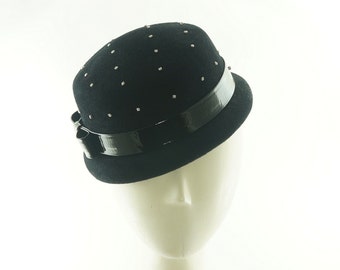 Sparkling Black Top Hat, Mini Top Hat, Black Fascinator Hat, Mini Hat Black Pillbox Hat, Cocktail Hat, Womens Felt Hat